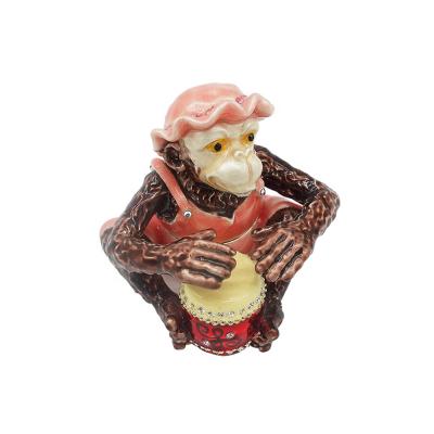 China The Box For Jewelry Drumming Animal Metal Chimpanzee Jewelry Box Monkey Zinc Alloy Handcraft Hinged Magnetic Closing 3D Wholesale for sale