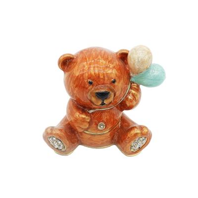 China Cute Enamel Keepsake Handpaint Souvenir Metal Alloy Gift Box Little Bear Jewelry Balloon Gift Valentine's Day Gift Box for sale