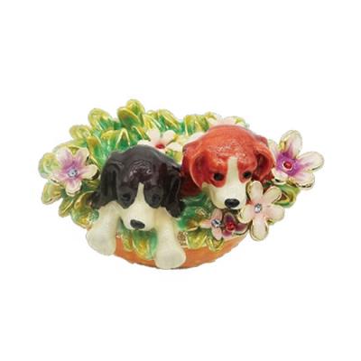 China Box For Lovely Jewelry Doggies On Flower Basket Jewelry Box Pet Puppy Metal Collectable Gift Ring Box Jewelry Small for sale