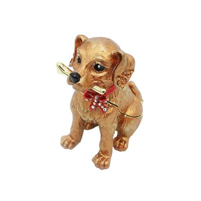 China Box For Jewelry Puppy Metal Trinket Trinket Box With Crystal Decoration Handmade Handpaint Enamel Small Animal Home Decor Gift for sale