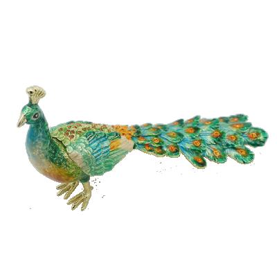 China Exquisite Animal Gift Keepsake Hand Paint Enamel Bird Peacock Box Trinket Jewelry Box Metal Home Decoration Customized OEM Wholesale for sale