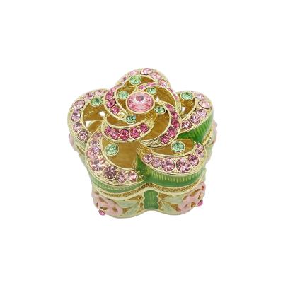 China Box For Jewelry China Sale 2021 Exquisite Metal Green Flower Shape Trinket Box for sale