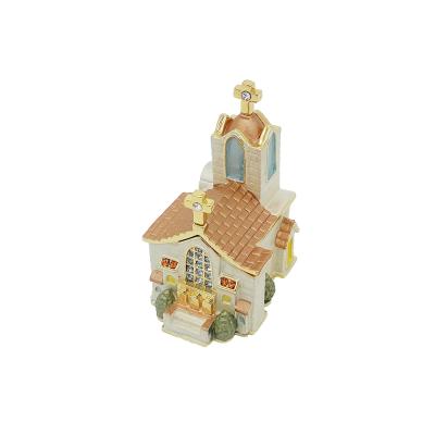 China Box For Jewelry China Wholesale Goods Exquisite Metal Church Shape Trinket Box for sale