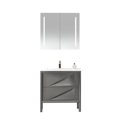 China Gray Color Washroom Dresser Toilet Furniture Modern Wood Mirror Cabinet Wall Mounted Bathroom Vanity With Drawer for sale