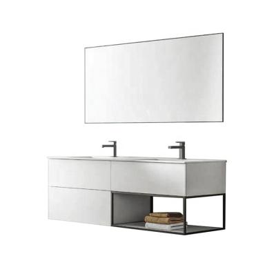 China Modern Floating Bathroom Vanity Set With Mirror Lights Modern Style Bathroom Vanities Double Sink for sale