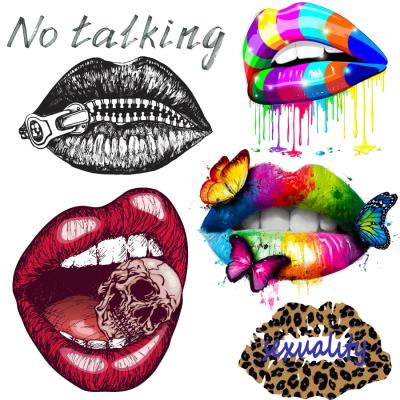 China Decorative Sticker Customized Punk Lips Offset Hot Stamping Spot Bachelor Over Hot Stamping Printing Of DIY Powder Hot Transfer Clothing Accessories for sale