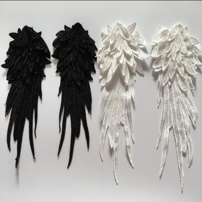 China Cheap price fashion embriodery patch for clothes fashion three-dimensional angel wings black and white embroidery fabric stickers DIY water soluble wings for sale