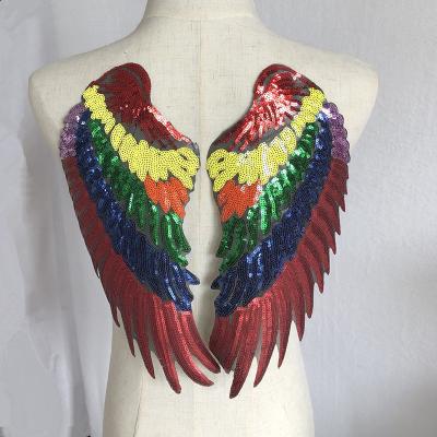 China Cheap price fashion embriodery patch for clothes sequins wings embroidery fabric stickers clothes decoration colorful angel wings embroidered patch adhesive for sale