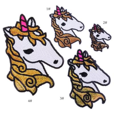 China Cheap price fashion embriodery patch for clothes 4pcs/set gold sequin Kirin cartoon patch jeans jacket unicorn DIY sequin ironing seam decal for sale