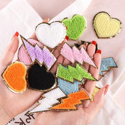 China Cheap Price Fashion Embriodery Patch For Clothes Stain Towel Embroidered Love Lightning Patch Clothing Bag Chenille Patch for sale