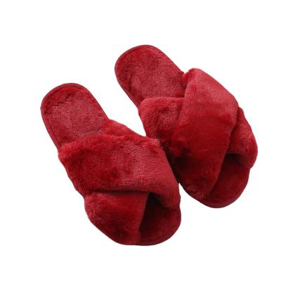 China CUSHIONING new solid color indoor and outdoor slippers cotton household cross non-slip soft bottom plush wool slippers autumn and winter for sale