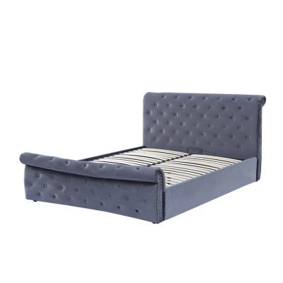 China Latest Style Linen Fabric Full Size Sofa Bed Upholstered Platform Bed With Button for sale