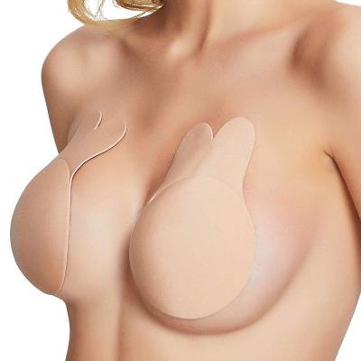 China Strapless Silicone Rabbit Shape Nipple Sticker Bra Lift Silicone Bra Lift Sticky Reusable Invisible Nipple Cover for sale