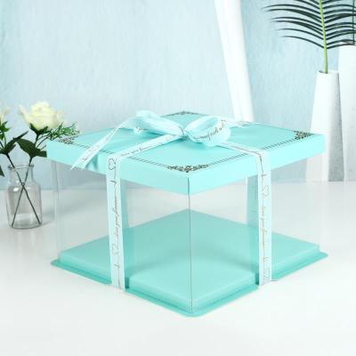 China Recycled Materials Food Grade Custom Transparent PET Plastic Square Decorative Wedding Cake Boxes In Bulk for sale