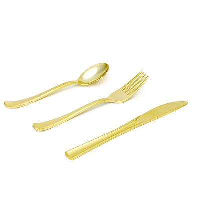 China Top Quality Party Use Western Style Plastic Gold Party Disposable Metallic Silver Coated Cutlery Set for sale