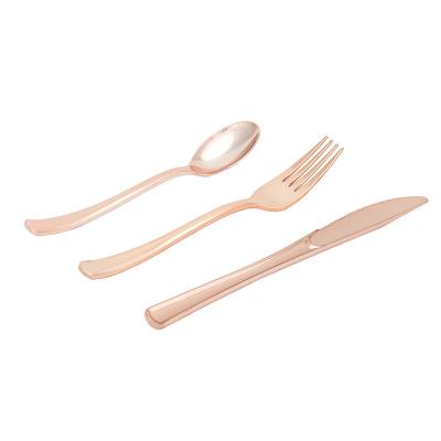 China Good Quality Disposable Part Use Silver Coated Rose Gold Plastic Disposable Metallic Cutlery Set for sale