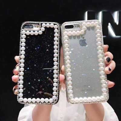 China Luxury pearl case girl mobile phone case pearl glitter tpu case for iphone 7p/8p for sale