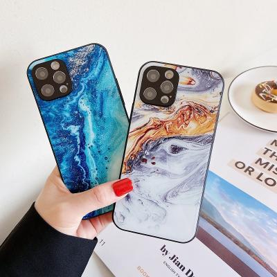 China Border Printing Marble Glass Case Amazon Border Print Phone Hot Selling Marble Glass Case For iphone 12mini/12/12pro/12pro max for sale