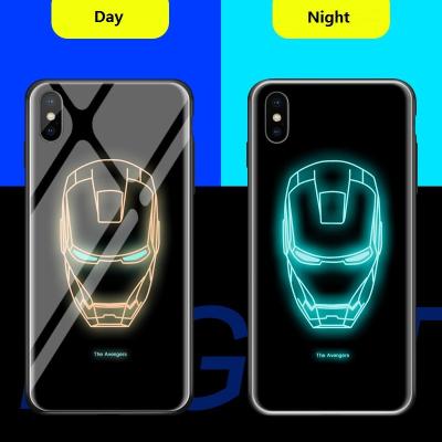 China Custom Made Light Up Night Man Wonder Case Iron Tempered Glass Luminous Phone Case for iphone x/xs/xr/xs max for sale