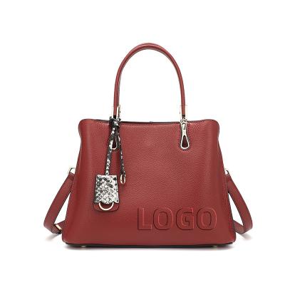 China OEM Wholesale Water Resistant Ladies Logo Real Leather Purses and Custom Embossed Handbags for Women 2021 for sale