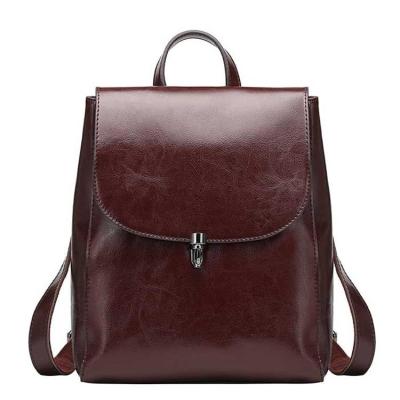 China 2021 hit high quality fashion high quality retro design real leather amazon retro real leather backpack for women bag for sale