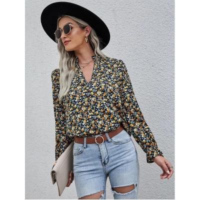 China 2022 Custom Wholesale Floral Women Blouses Elegant Casual Shirt Anti-pilling Tops For Ladies for sale