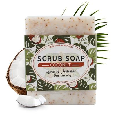 China Organic Handmade Soap Natural Deep Cleansing Whitening Base Exfoliating Soap Whitening Coconut Scrub Soap for sale