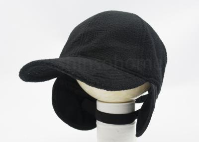 China Adjustable Black Pile Fabric Baseball Caps With Earflap , Stretch Tape for sale