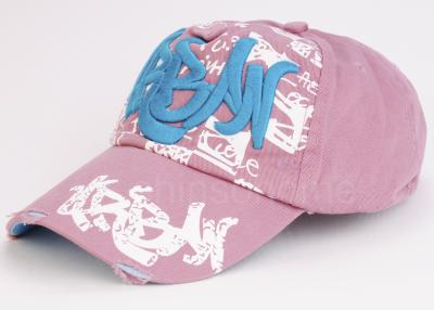 China 6 Panel Printed Pink Sport Baseball Caps Embroidered Cotton Twill Curved Brim for sale