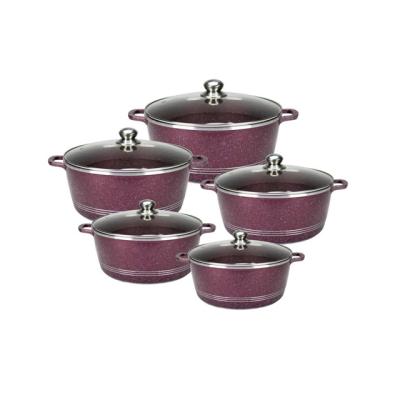 China Sustainable Hot Sale Casserole Die Casting Aluminum Pots In Non Stick Marble Liner Cooking Pot Set With Glass Lid for sale