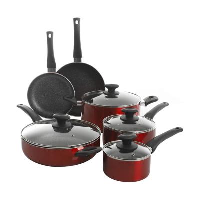 China Viable Price 10pcs Induction Frying Pot Non Stick Suitable Aluminum Coating Cookware Sets With Bakelite Handle Used For Cooking for sale