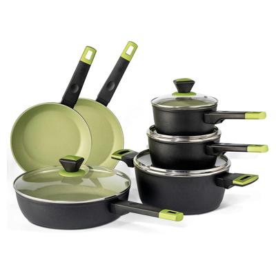 China Sustainable Factory Aluminum Pot Set Cookware Soup Pots China Forged Non Stick Coating Aluminum Frying Pan Sets With Bakelite Handel for sale