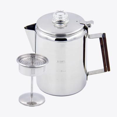 China Sustainable Camping Coffee Pot Stainless Steel StoveTop Coffee Marker Brew Pot Percolator For Outdoor Camping for sale