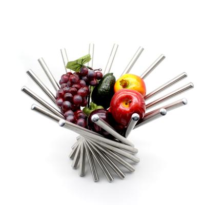 China Stainless Steel Rotating Sustainable Folding Fruit Basket , Metal Fruit Bowl Fruit Holder for sale