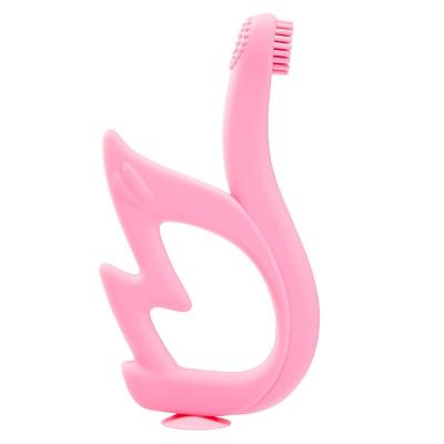 China 100%food grade silicone Teether funny swan full silicone toothbrush baby chewing toy teether for sale