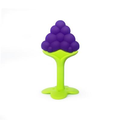 China BPA Free New Baby Toys Eco-Friendly Green BPA Free Silicone Baby Teether Grape With Base for sale