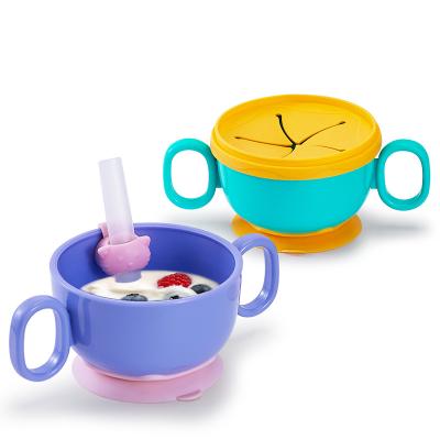 China BPA Free Wholesale Baby Bowl Feeding Children BPA Free Silicone Feeding Tableware Set With Silicone Straw For Kids for sale