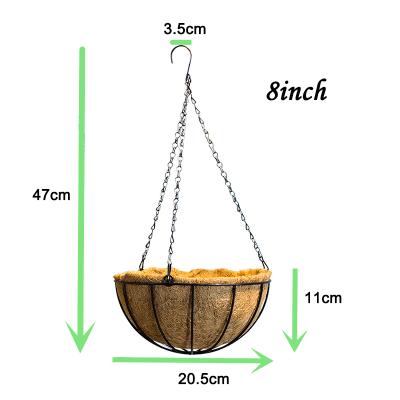 China Garden Decoration Indoor Outdoor Metal Planter Easily Assembled Hanging Basket Around Window Deck Coconut Coir Coating Coconut Hanging Basket for sale