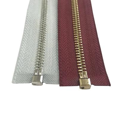 China Popular Clothes Open End No.5 Light Gold Teeth Long Chain Narrow Metal Zipper Eco-friendly for sale