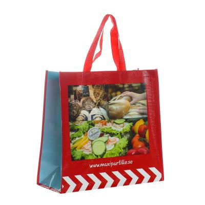 China Reusable Portable Laminated PP Woven Handy Shopping Bag Handled Bag Wholesale Supermarket With Logo for sale