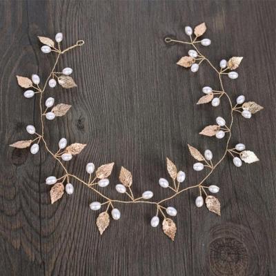 China Girl Hair Accessories Designer Wedding Hair Band Jewelry Rose Gold Korea Style Leaf Bridal Hair Accessories Headband for sale