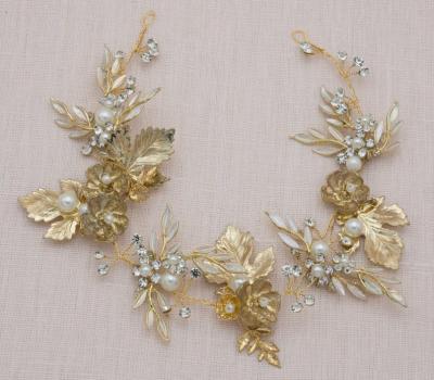 China Bridal Headpiece Luxury Flower Wedding Flower Bride Hair Bands Girl Hair Accessories Gold Bridal Hair Accessories for sale