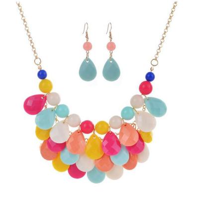 China Romantic New Fashion Round Shaped Colorful Drop Necklace Earrings Set Women Bridal Wedding Jewelry Sets for sale