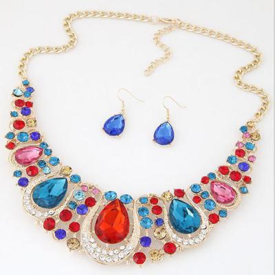 China Wholesale Romantic Women Color Jewelry Set Gem Jewelry Sets Gold Necklace Earring Set for sale