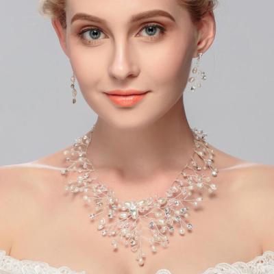 China Modern Korean Women's Wedding Style Fashion Romantic Personalized Bridal Jewelry Sets Necklace and Earrings for sale