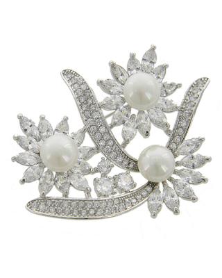 China Wedding fashion women's accessories brooch zircon pearl three leves high quality brooch luxury jewelry for sale