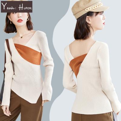 China Anti-wrinkle hot sale unique design YEAH HUPOR ribbed long sleeve 2022 knit pullover women sweater for sale