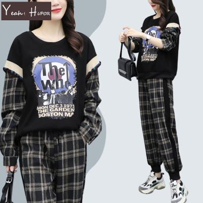 China HUPOR anti-pilling YEAH street wear women plus size plaid cotton sweater oversized tracksuit wholesale for sale