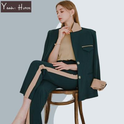 China Solid Two Piece Set HUPOR YEAH QUICK DRY Workwear Office Women Stylish Pants And Long Sleeve Blazers for sale