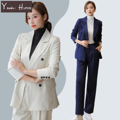 China YEAH HUPOR QUICK DRY high quality decline collar formal business 2 piece suits and blazer pants set for women for sale